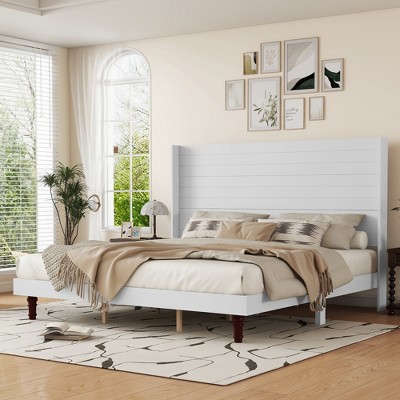 KTMBDW Queen/King Size Wooden Platform Bed Frame with Comfortable High Headboard, Mattress Foundation, No Box Spring Needed, Easy Assembly, Noise Free