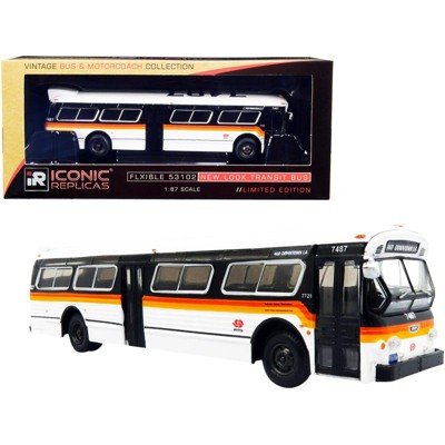 Flxible 53102 Transit Bus #460 "Downtown Los Angeles" RTD CA White & Black w/Stripes 1/87 (HO) Diecast Model by Iconic Replicas