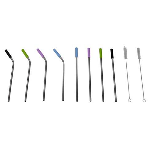 1 Set- Stainless Steel Straw Set With Silicone Tips, Portable