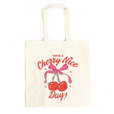 City Creek Prints Coquette Cherry Nice Day Canvas Tote Bag - 15x16 - Natural