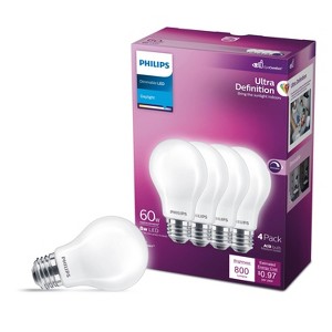 Philips UltraDef LED 60W Frosted Daylight A19 4P: Energy Star Certified Dimmable Light Bulbs, 800 Lumens, 13.7-Year Life - 1 of 4