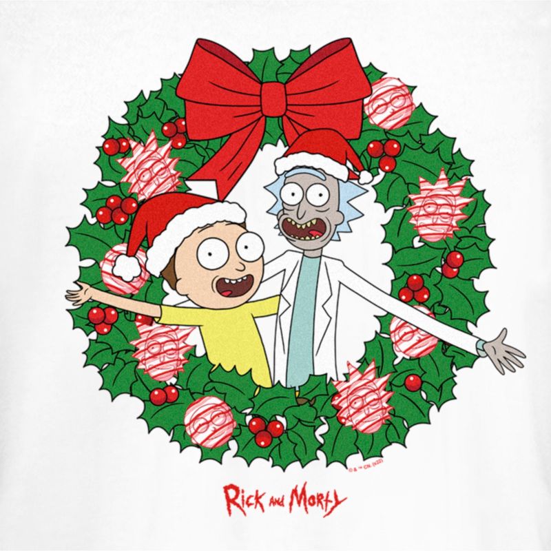 Juniors Womens Rick and Morty Christmas Wreath T-Shirt, 2 of 5