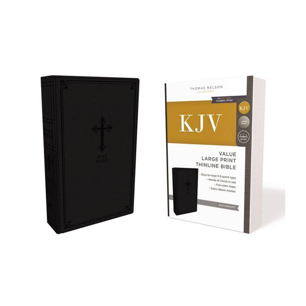 Kjv, Value Thinline Bible, Large Print, Leathersoft, Black, Red Letter Edition, Comfort Print - by Thomas Nelson (Leather Bound)