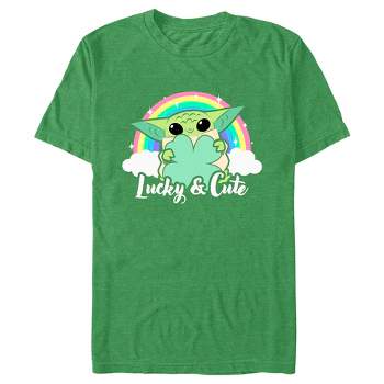 Men's Star Wars: The Mandalorian Grogu St. Patrick's Day Rainbow Lucky and Cute T-Shirt