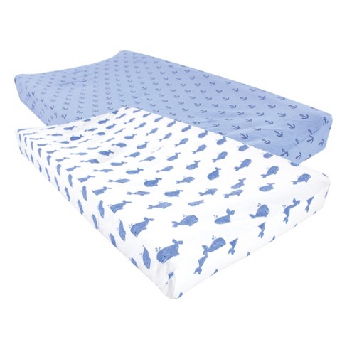 Hudson Baby Infant Boy Cotton Changing Pad Cover, Blue Whale, One