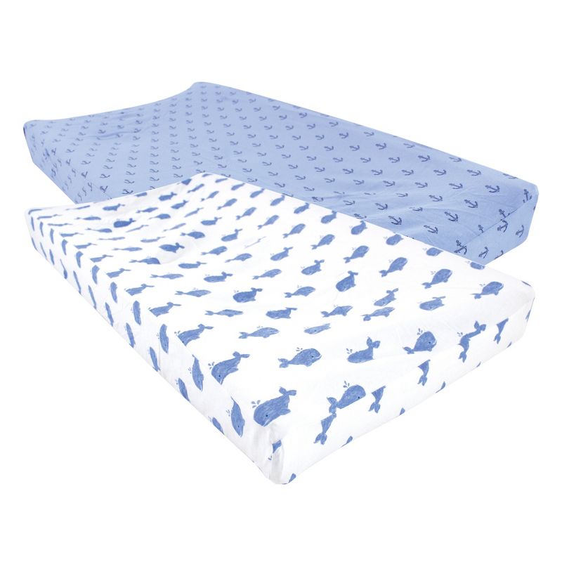 Hudson Baby Infant Boy Cotton Changing Pad Cover, Blue Whale, One Size, 1 of 5