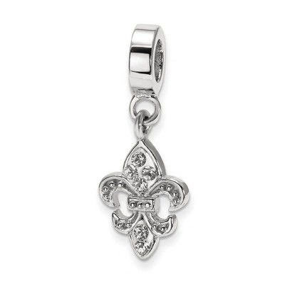Black Bow Jewelry Sterling Silver and Clear Crystal Fleur De Lis Dangle Bead Charm