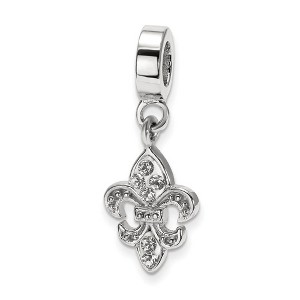 Black Bow Jewelry Sterling Silver and Clear Crystal Fleur De Lis Dangle Bead Charm - 1 of 4