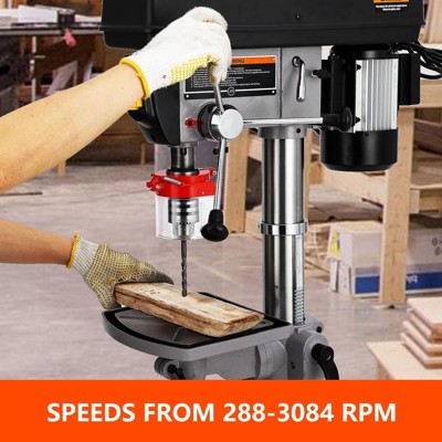 15 in Floor Drill Press, with Swing-away Safety Guard, 288-3084 RPM Variable Speed, 0-45° Tilting Worktable, Tabletop Drilling Machine for Wood Metal