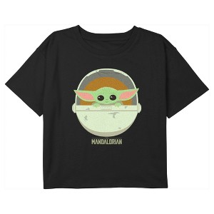 Girl's Star Wars: The Mandalorian Grogu Cartoon Art Bassinet Crop T-Shirt - 1 of 3