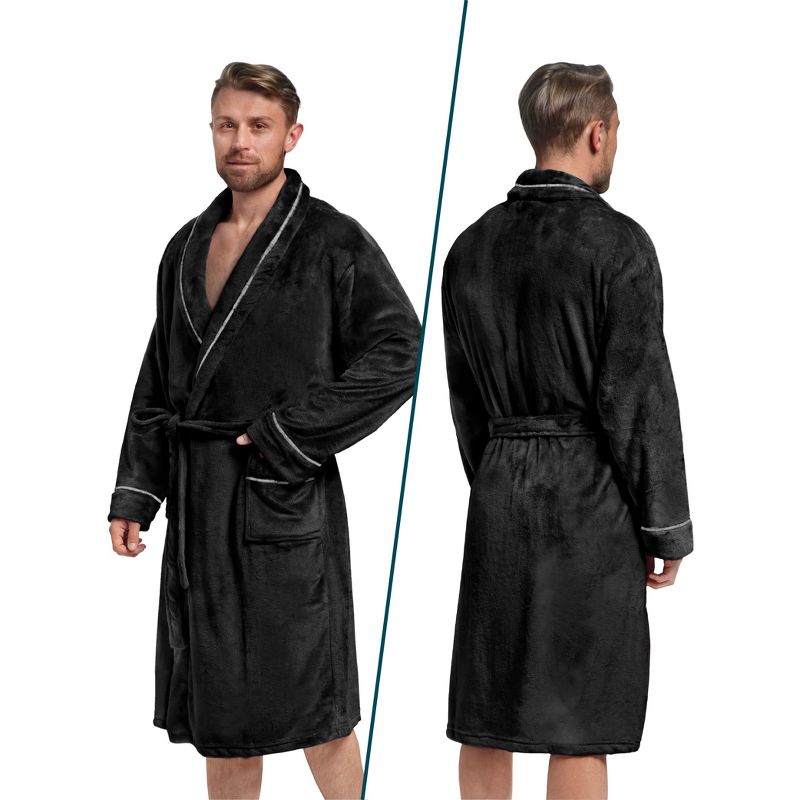 PAVILIA Mens Robe, Soft Bathrobe for Men, Fleece Warm Long Plush Microfiber Shawl Collar Pocket, Bath Shower Spa, 2 of 9
