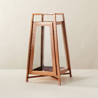 Small Raised Metal & Glass Pillar Candle Lantern Copper - Hearth & Hand™ with Magnolia