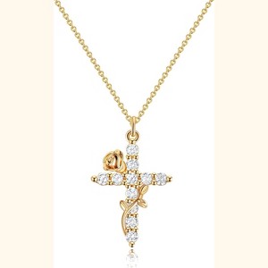 Crown Cross Necklace for Women, 14K Gold Plated Non-Tarnish Faith Jewelry Gift - 1 of 4