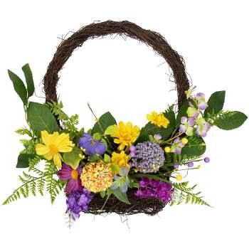 Northlight Mixed Wild Flower and Foliage Hanging Spring Wall Basket - 16"