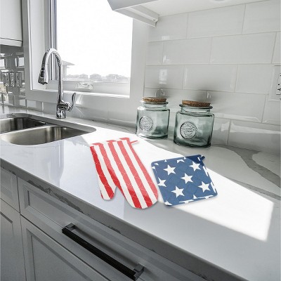 Patriotic Red, White, and Blue Cotton Pot Holder & Oven Mitt Set