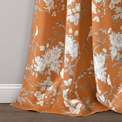 Orange Floral Blackout Polyester Rod Pocket Window Panels