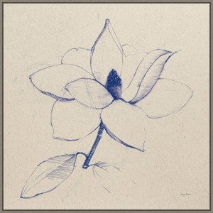 30" x 30" Modern Vintage Floral II Indigo by Avery Tillmon Framed Canvas Wall Art Print - Amanti Art - 1 of 4
