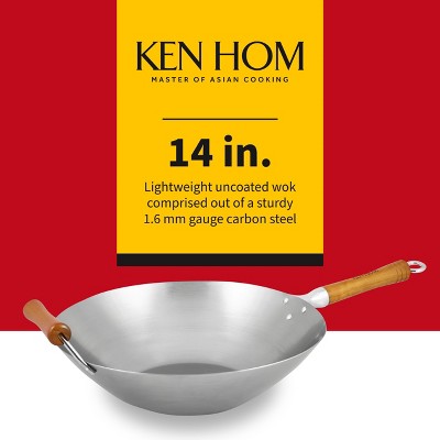 Ken Hom 14-Inch Carbon Steel Wok with Wooden Handle