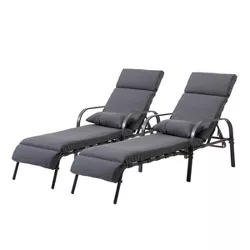 2pk Outdoor & Indoor Adjustable Chaise Lounge Chairs with Cushion for for Patio Beach Pool Back Dark Gray - Crestlive Products