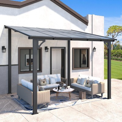 RUMSEM Small Wall-Mounted Lean to Gazebo Pergola with Roof