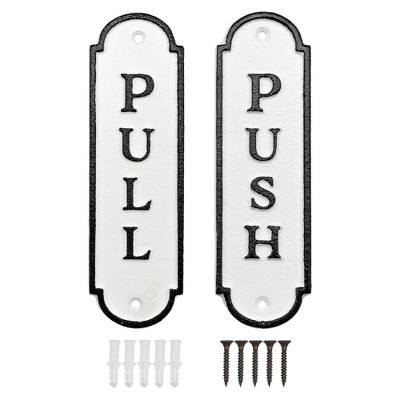 White and Black Cast Iron Push Pull Door Signs Set