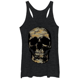 Women's Lost Gods Camouflage Print Skull Racerback Tank Top - 1 of 3