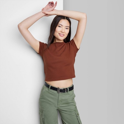 Women's Short Sleeve Pointelle Rosette T-shirt - Wild Fable™ Gray S : Target
