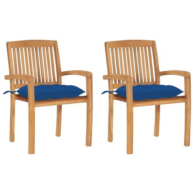vidaXL 2X Solid Teak Wood Patio Chairs Garden Outdoor Terrance Furniture Wooden Seating Stacking Dining Seat Chair