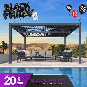 PURPLE LEAF Louvered Pergola Outdoor Aluminum Pergola with Adjustable Roof for Deck Backyard Garden Grey Hardtop Gazebo - 1 of 4