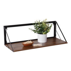 Honey-Can-Do Large Laundry Wall Shelf with Wood Walnut: 24 Inch Floating Shelf, Steel Frame, 15 lb Capacity - 1 of 4