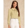 INSPIRE CHIC Women's Peter Pan Collar Bow Tie Neck Puff Long Sleeve Workwear Button Blouses - 3 of 4