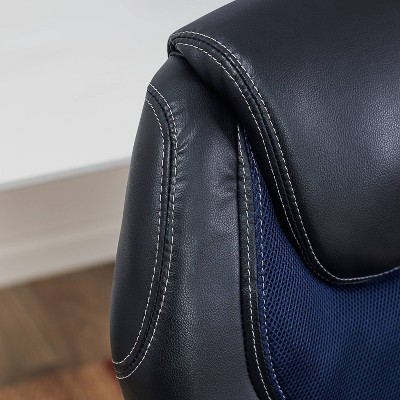 Blue Mesh and Faux Leather High Back Executive Swivel Chair
