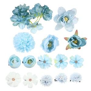 Unique Bargains Women's Fake Flowers Hair Clips Blue White 15 Pcs - 1 of 4