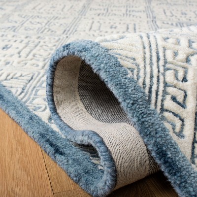 Handmade Blue and Ivory Wool Tufted Reversible 4' x 6' Area Rug