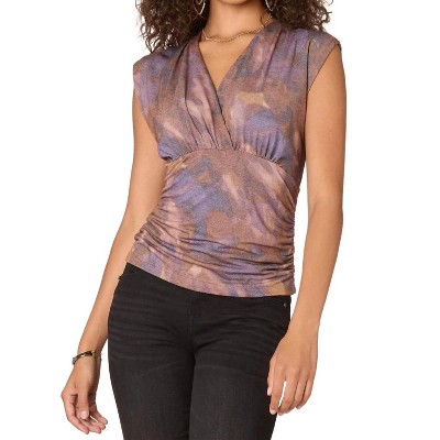 Women's Sleveless Printed Knit Side Ruching Top - Democracy