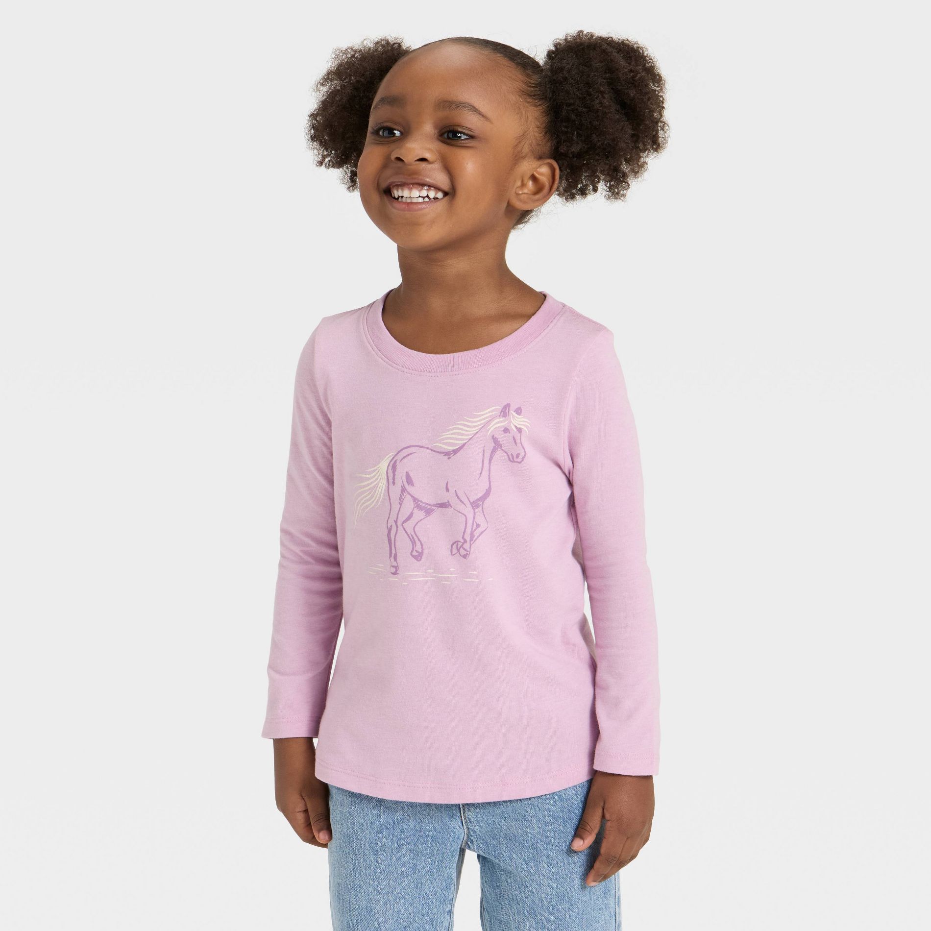 Toddler Girls' Long Sleeve Horse Graphic Shirt - Cat & Jack™ Lavender 5T