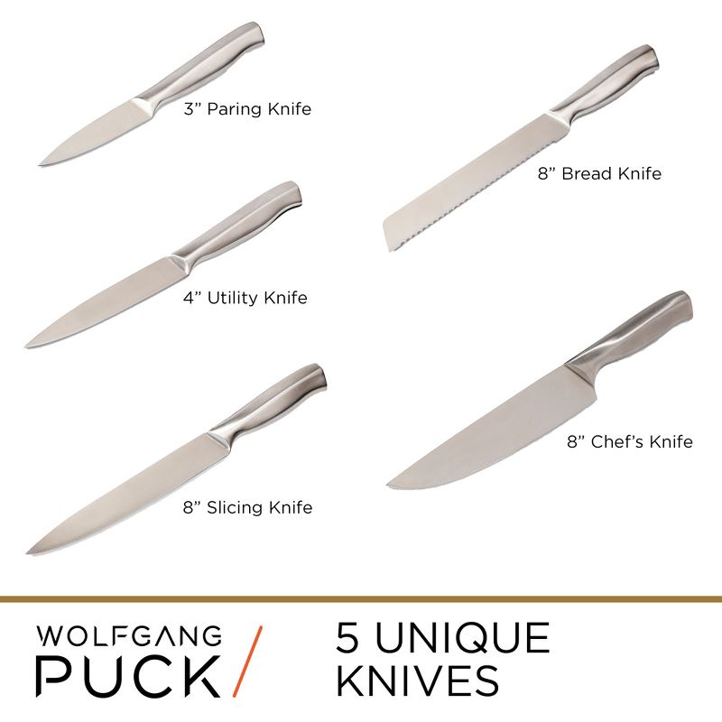 Wolfgang Puck 6-Piece Stainless Steel Knife Set with Knife Block; Carbon Stainless Steel Blades and Ergonomic Handles, 5 of 6