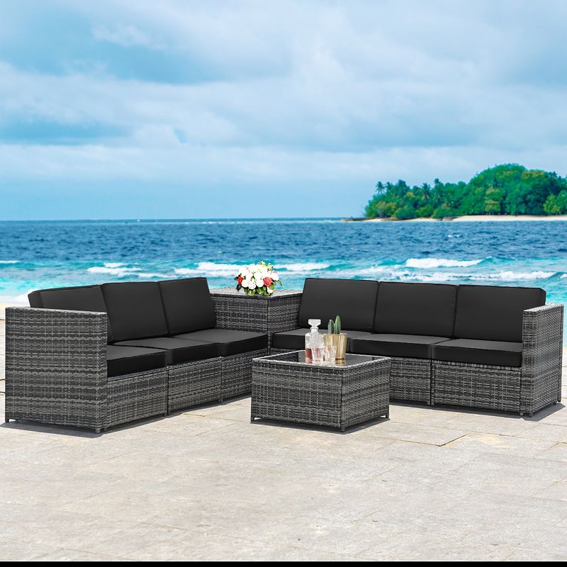 Costway 8 PCS Wicker Sofa Rattan Furniture Set Patio Furniture w/ Storage Table White\ Black\Turquoise\Red, 2 of 11