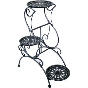 Sunnydaze Steel 3-Tiered Victorian Potted Flower Plant Stand Display Shelf - 31" - Black - 1 of 4