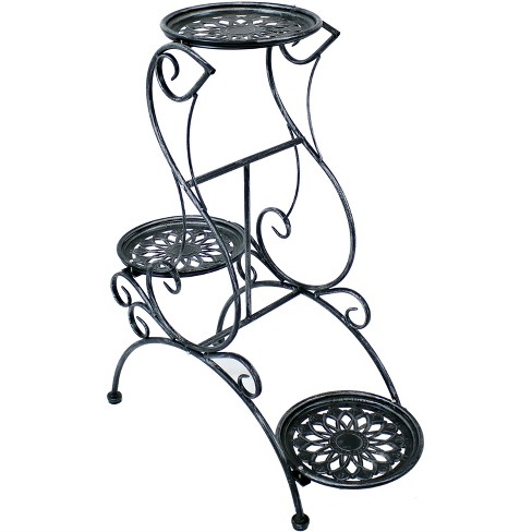 Sunnydaze 3-Tier Metal Iron Plant Stand with Scroll Edging