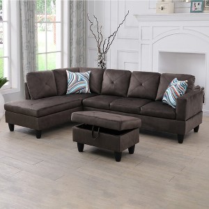 DOMETOUR Modern 3-Piece Living Room Sofa Set (Sofa+Left Side Chaise+Ottoman) - 1 of 4