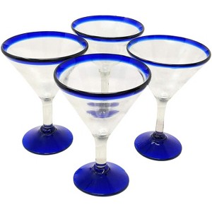 Dos Sueños Mexican Hand Blown  Modern Margarita Glasses - Blue Rim - 12oz - Set of 4 - 1 of 4