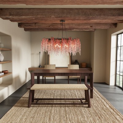Farmhouse Extendable Dining Table Set With Walnut Finish, Wood Table With Rattan Chairs Seats 4 To 8 Guests-Maison Boucle