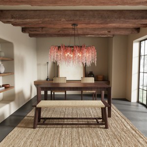 Farmhouse Extendable Dining Table Set With Walnut Finish, Wood Table With Rattan Chairs Seats 4 To 8 Guests-Maison Boucle - 1 of 4