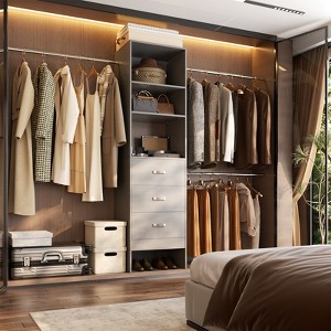 Aheaplus 21''-96'' Adjustable Closet System with 3 drawers, Hanging Rods, Storage Shelves - 1 of 4