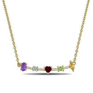 EVERLY JEWELRY | Yellow Plated Sterling Silver 0.87 CT TGW Amethyst Blue Topaz Citrine created White Sapphire garnet peridot Necklace 18 inc & 1 inc - 1 of 2