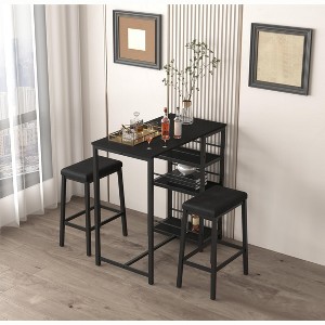 Dining Table Set for 2, Counter Height Kitchen Table with 2 Upholstered Stools & 3 Storage Shelves,Bar Table Set for Kitchen Dining Room Small Space - 1 of 4