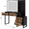 Makeup Vanity Desk with Sliding Mirror and Lights, Large Dressing Table with Charging Station, 3 Lighting Modes, 5 Large Drawers for Bedroom, Brown - 2 of 4