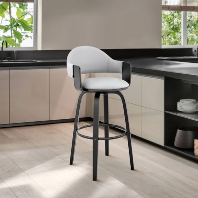 Daxton 30" Gray Faux Leather and Black Wood Swivel Bar Stool