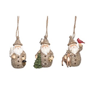 Transpac Resin Rustic Santa Ornament Set of 3 Christmas Home Decorations - 1 of 1